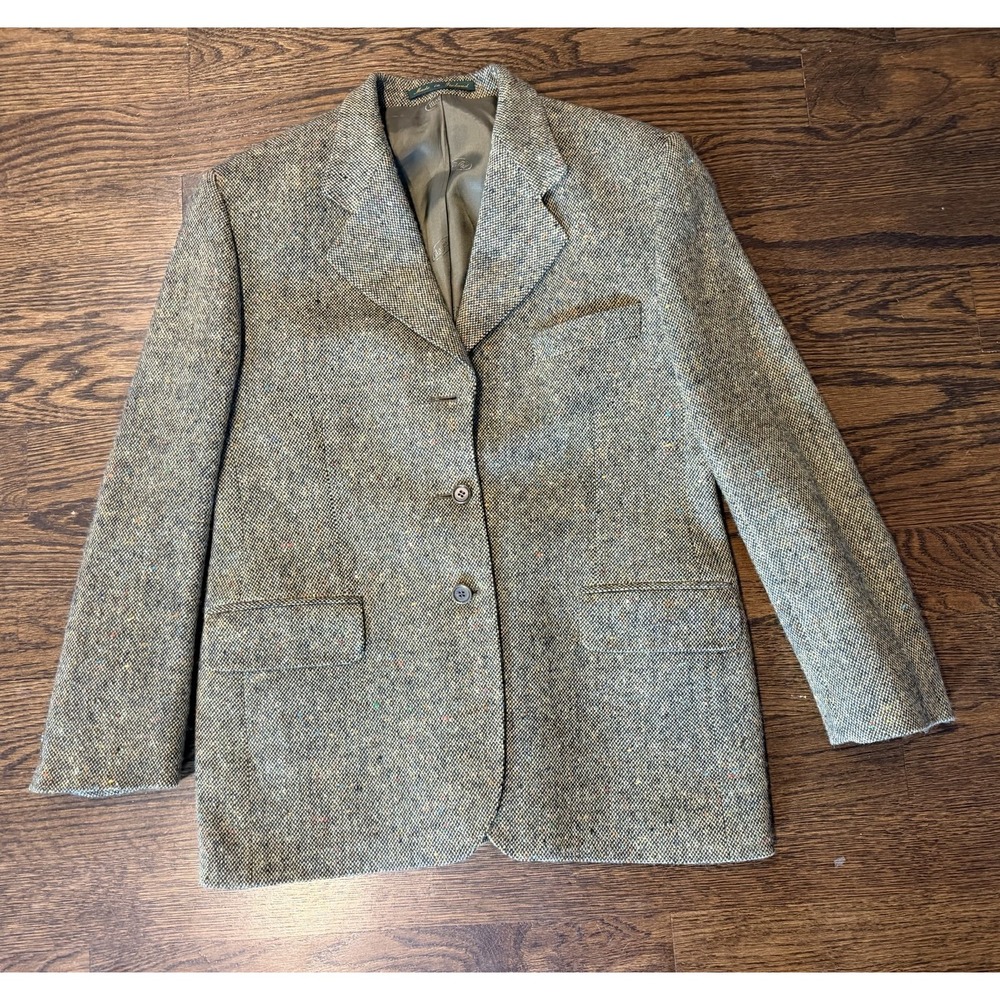 MAGEE GENUINE DONEGAL Tweed Hunting Blazer Plaid Women 14 Green Vintage Ireland